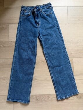 Just Black Denim High Rise Straight Wide Leg Jeans Medium Wash Size 25 EUC